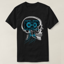 Neonblaue Kassette Tape-Schädel-Soundwave-Kunst T-Shirt