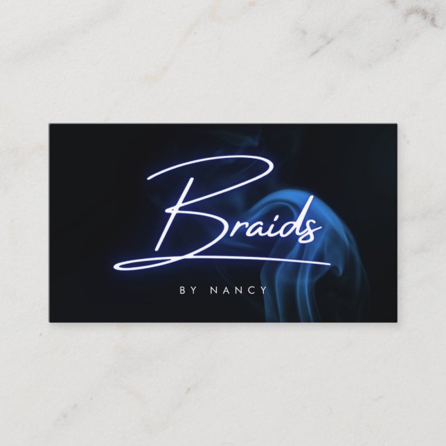 Neonblaue Zöpfe Script-Typografie  Visitenkarte (Vorderseite)