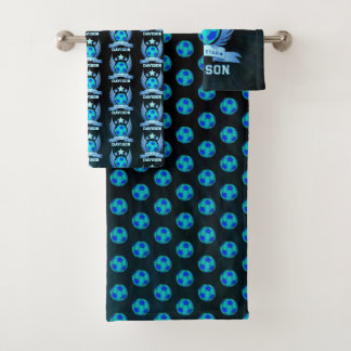 Neonblauer Fußball | Coole individuelle Geschenke  Badhandtuch Set