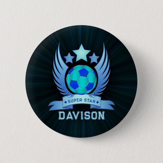 Neonblauer Fußball | Coole individuelle Geschenke  Button (Vorderseite)