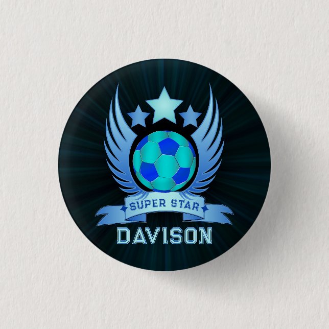 Neonblauer Fußball | Coole individuelle Geschenke  Button (Vorderseite)