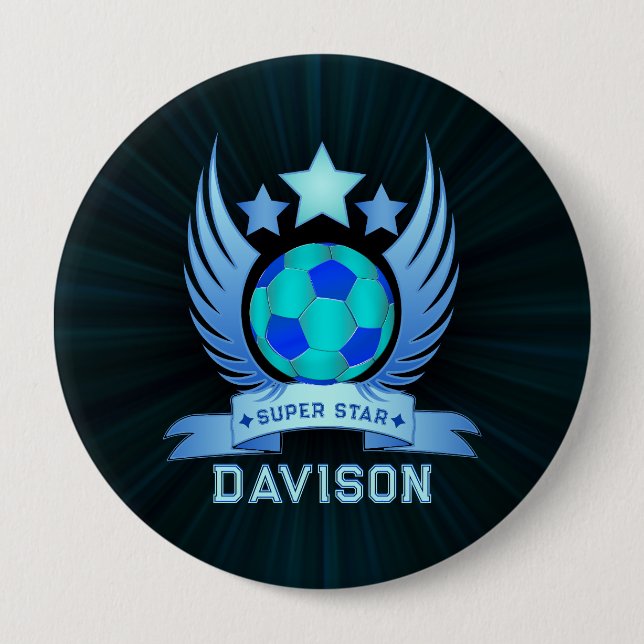 Neonblauer Fußball | Coole individuelle Geschenke  Button (Vorderseite)