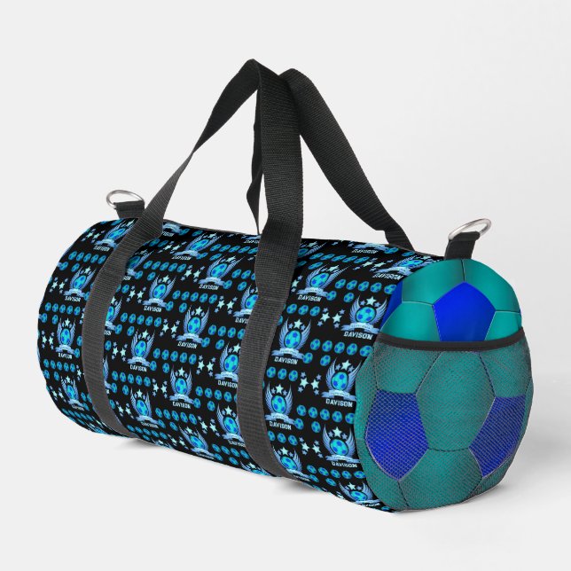 Neonblauer Fußball | Coole individuelle Geschenke  Duffle Bag (Rechte Ecke)