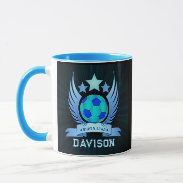 Neonblauer Fußball | Coole individuelle Geschenke  Tasse (Links)