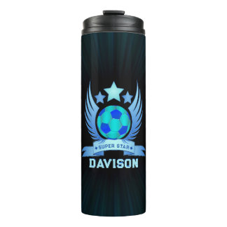 Neonblauer Fußball | Coole Sportgeschenke für Jung Thermosbecher