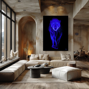 Neonblauer Panther, futuristische Filament-Wandkun Poster