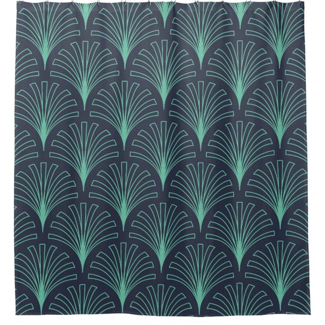 Neonblauer Pfau, Vintages Muster. Duschvorhang (Vorderseite)
