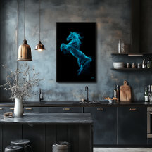 Neonblaues Pferd Futuristische Filament-Wandkunst
