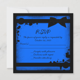 Neonblaues schwarzes Band Grunge Hochzeit RSVP Einladung