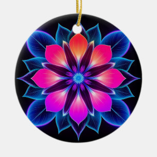 Neonblume mit blauen Lichtmustern Keramik Ornament