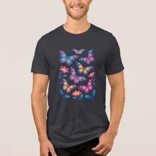 Neonblumen mit sechs leuchtenden Schmetterlingen Tri-Blend Shirt