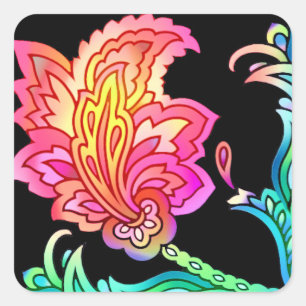 Neonblumen Quadratischer Aufkleber
