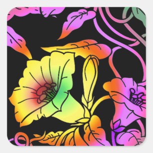 Neonblumen Quadratischer Aufkleber