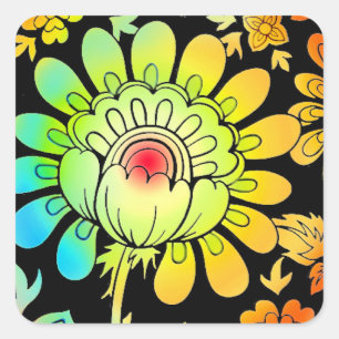 Neonblumen Quadratischer Aufkleber