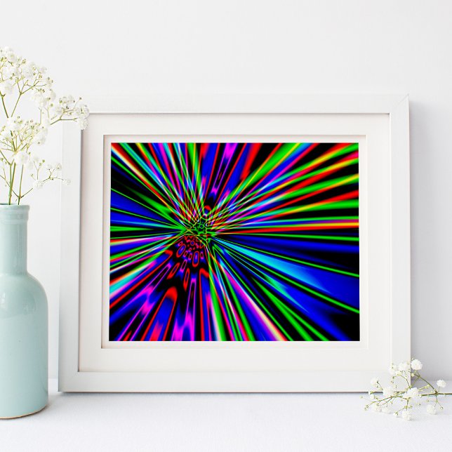 Neonexplosion Poster (Neon Rainbow Explosion Abstract Digital Art)