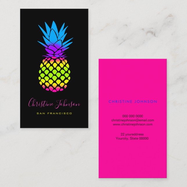 Neonfarben Ananas-Logo Visitenkarte (Vorne/Hinten)