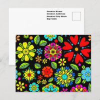 Neonfarben auf schwarzem Retro-Flora Nahtloses Mus