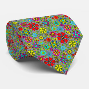 Neonfarben auf schwarzem retro floral nahtlosem Mu Krawatte