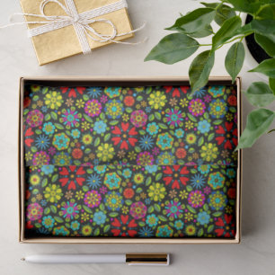 Neonfarben auf schwarzem retro floral nahtlosem Mu Seidenpapier