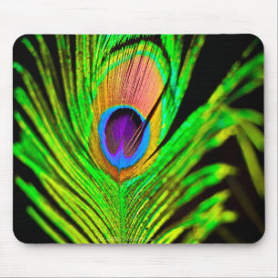 Neonfarben Pfauenfeder Mousepad