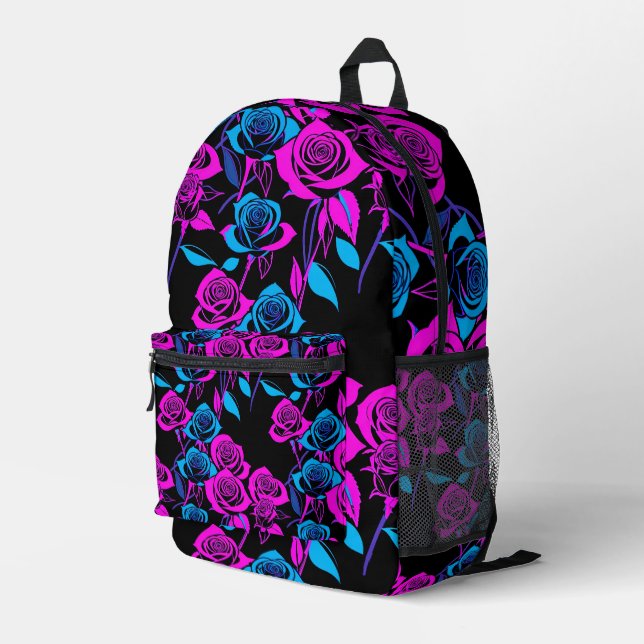 Neonfarbene Rosen Bedruckter Rucksack (Rückseitige Ecke Rechts)
