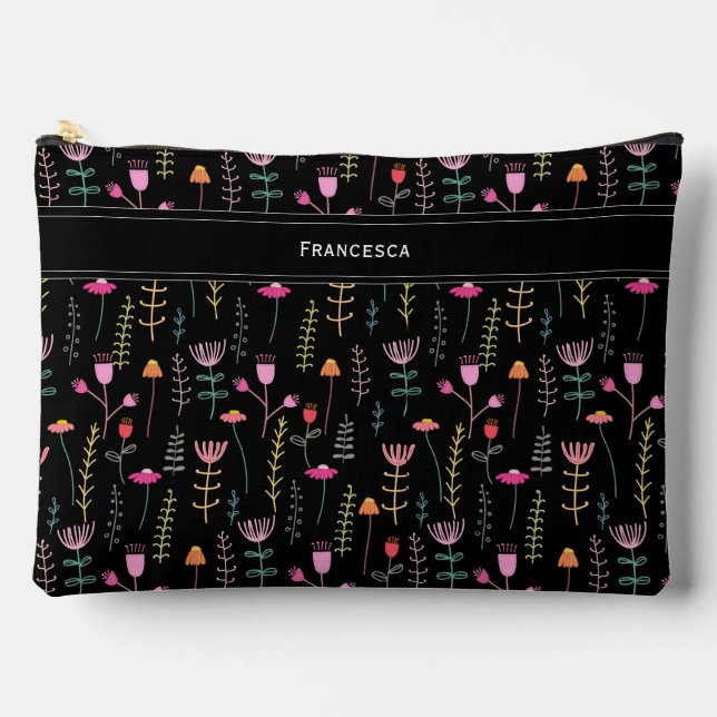 Neonfarbene Wildblumen, benutzerdefinierte Monogra Zubehörtasche (Vorderseite)