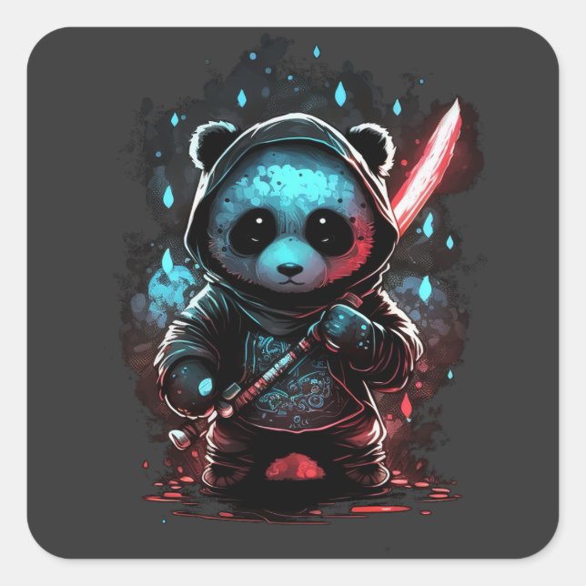 Neonfarbener Ninja-Panda Quadratischer Aufkleber (Vorderseite)