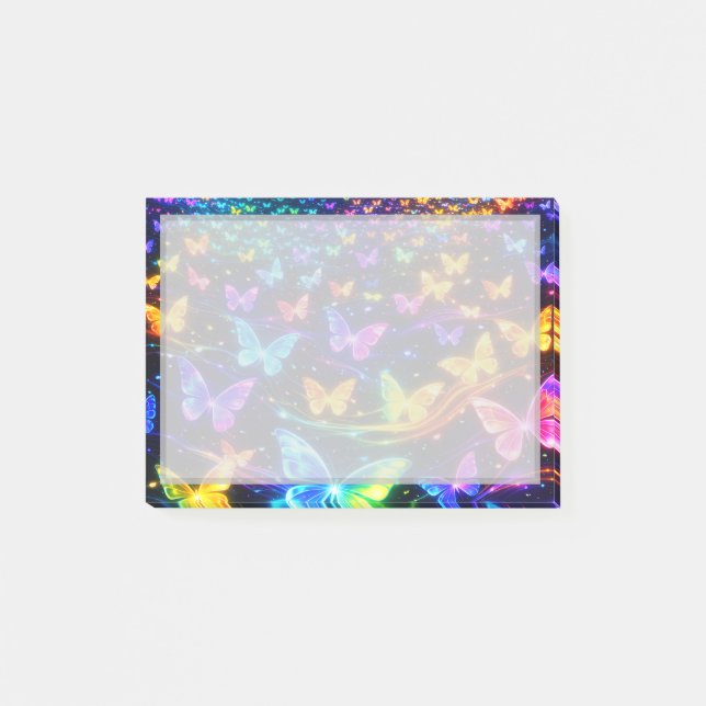 Neonfarbener Notizzettel mit Schmetterlingsmotiv (Vorderseite)