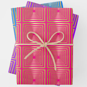 Neonfarbenes blaues lila goldwrapping Paper Set Geschenkpapier Set