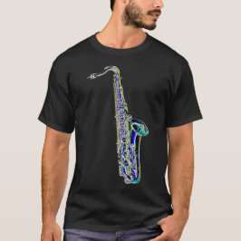 Neonfarbinhaltsaxophone-Dunkelheits-T - Shirt