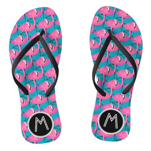 Neonflamingos | addieren Ihre Initiale Flip Flops (Fußbett)