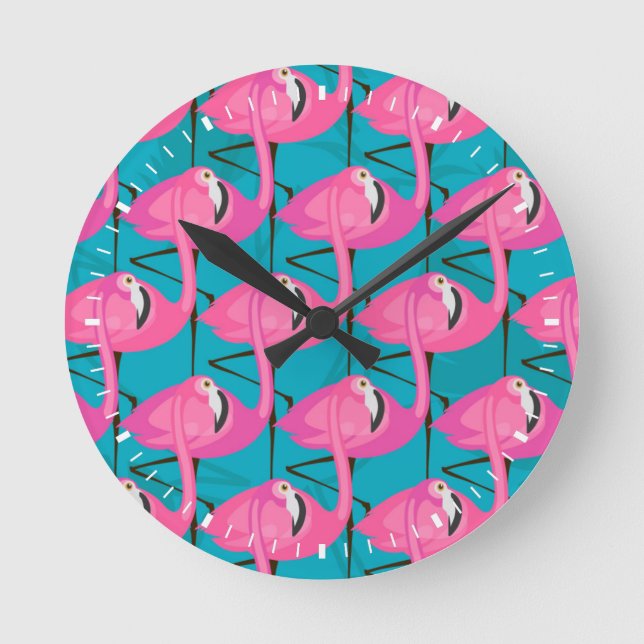 Neonflamingos Runde Wanduhr (Vorderseite)