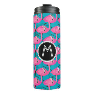 Neonflamingos zwei addieren Ihre Initiale Thermosbecher