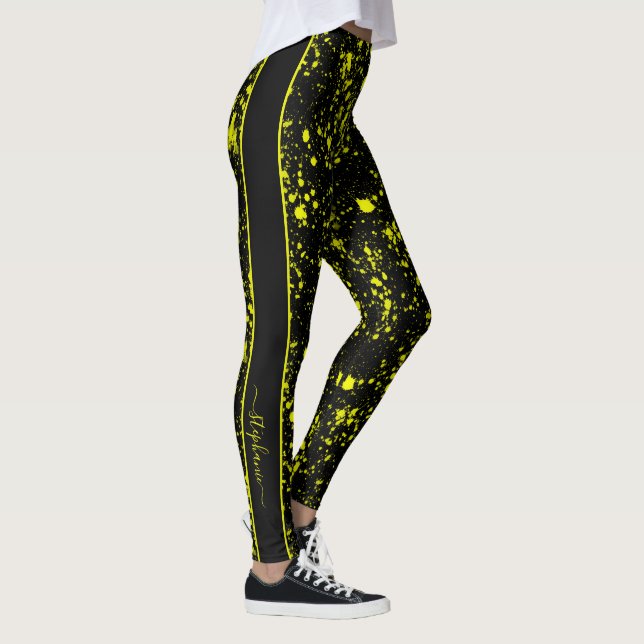 Neongelber Spritzer Monogramm Retro Leggings (Rechts)