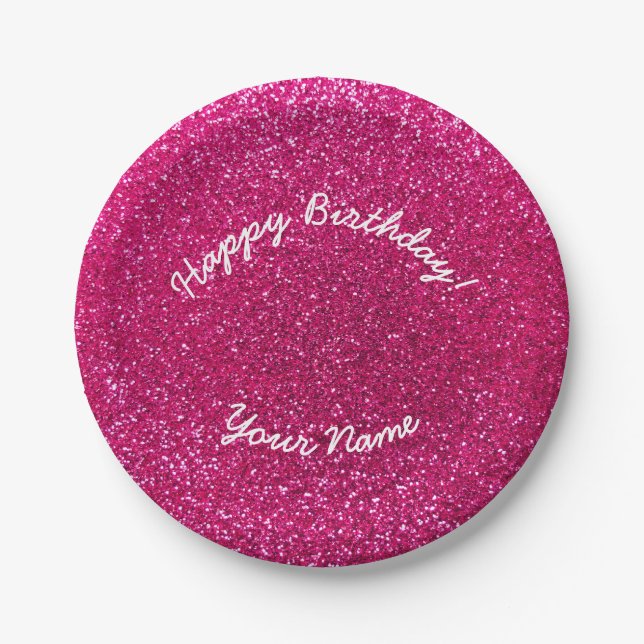 NeonGlitter des heißen Rosas alles Gute zum Pappteller (Vorderseite)