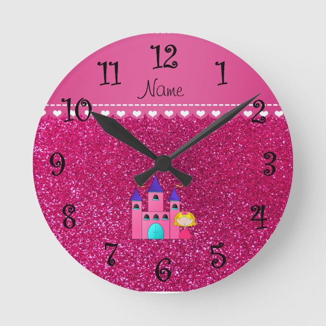 NeonGlitter des heißen Rosas Runde Wanduhr (Vorderseite)