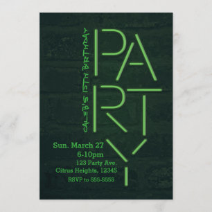 Neonglühen-Grün PARTY Ziegelstein-Wand-städtische Einladung