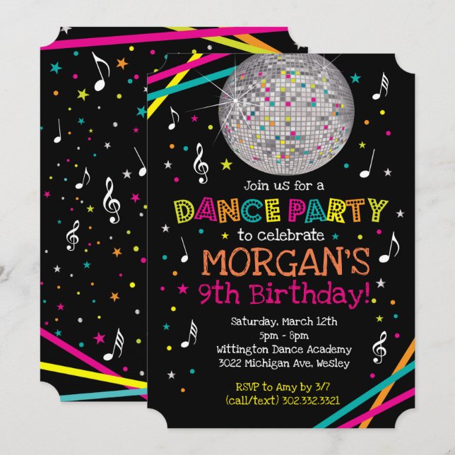 Neonglühen-Tanz-Party Einladung (Vorne/Hinten)