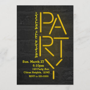 Neonglühengelb PARTY Ziegelstein-Wand-städtische Einladung