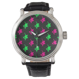 Neongrün, Heissrosa, Skater, Schwarz Zickzack Armbanduhr