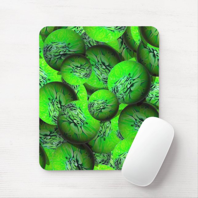 Neongrüne Planeten - Muster in 3D-Optik Mousepad (Mit Mouse)