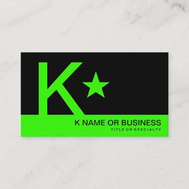 Neongrüner Monogramm-Stern Visitenkarte (Vorderseite)