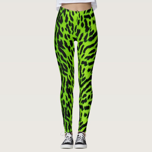 Neongrünes Tierhautmuster Animalia Leggings (Vorderseite)