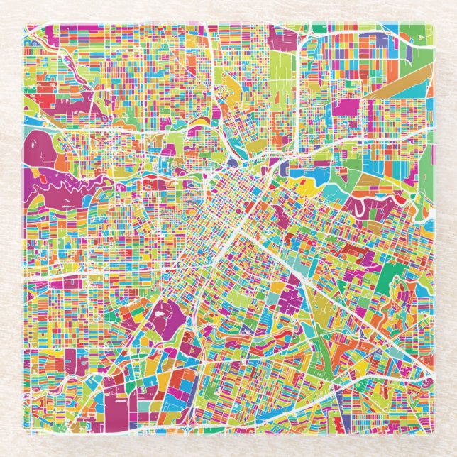 Neonkarte Houstons, Texas | Glasuntersetzer (Vorderseite)