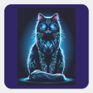 Neonkatze Lebendiger Hintergrund-97948 Quadratischer Aufkleber