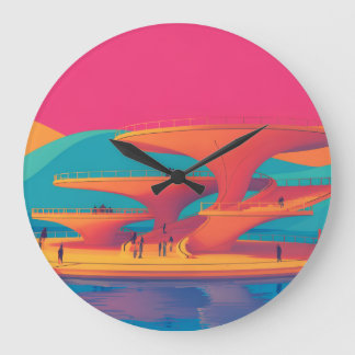 Neonlagune Sonnenuntergang Neon futuristischer Par Große Wanduhr