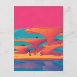 Neonlagune Sonnenuntergang Neon futuristischer Par Postkarte