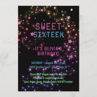 Neonleuchte im dunklen Party| Sterne Süß 16 Einladung