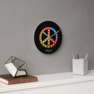 Neonlicht Friedenszeichen Unisex Runde Wanduhr