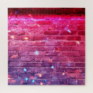 Neonlicht: leere Ziegelwand. Puzzle